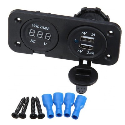 Waterproof Dual USB 2.1A Charger Adapter and Voltmeter LED Panel 12V-24V for Motorcycle Car Boat Marine Caravan